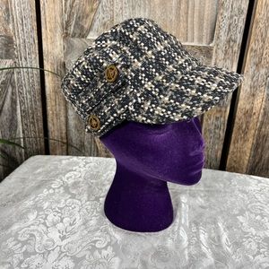 San Diego Hat Company Black, White, Tan Tweed Newsboy Cap with Gold Buttons